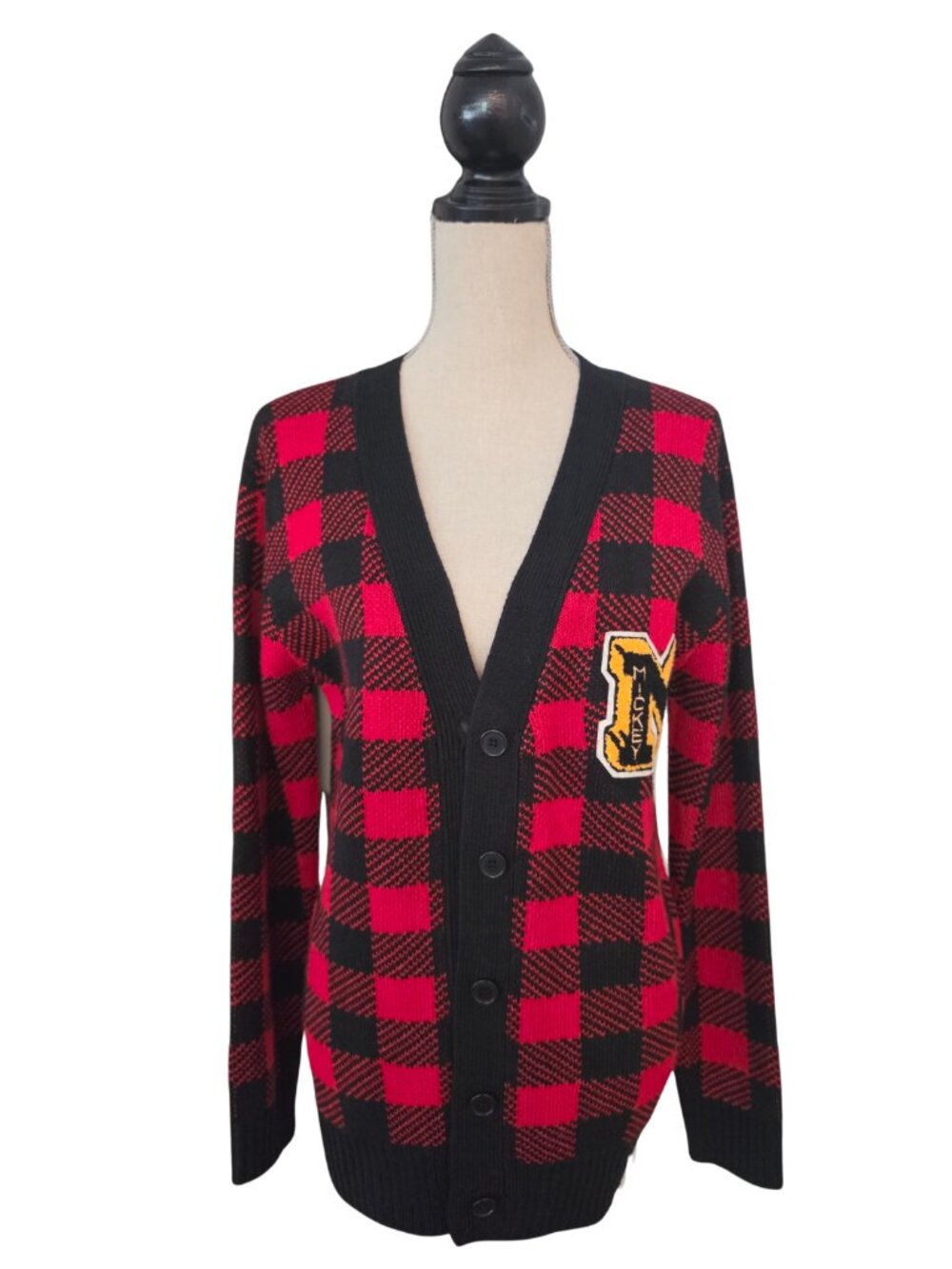 Disney x Forever 21 Mickey Mouse Buffalo Plaid Varsity Cardigan Sweater Medium - Picture 3 of 7
